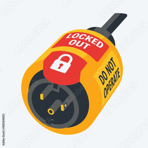 Large Cylinder Electrical Connector Plug Lockout Vector Art for Industrial Safety Procedures
