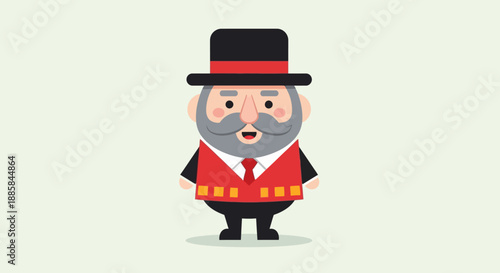 Illustration of a cartoon man wearing a red uniform and top hat standing