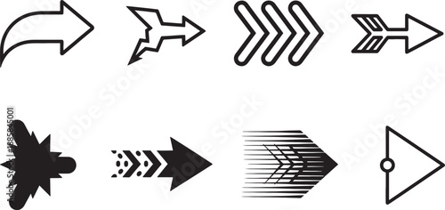 Set of abstract directional arrows and symbols in various styles