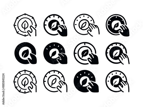 Thermostat Logo Variations. Adjusting the thermostat. Icon set. Set Logo of Thermostat adjustment: energy-saving mode. harmonious logo variations of the same