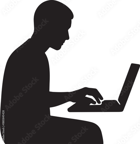 Man Using Laptop Computer Silhouette Profile