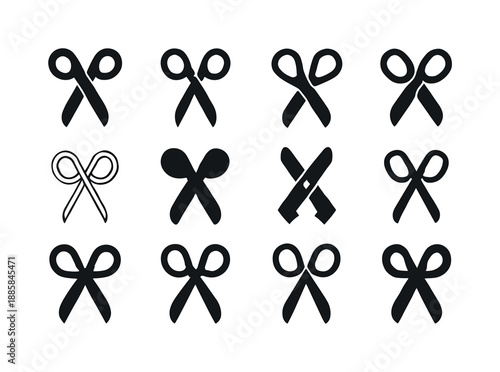 Sharp Tools Icons. Sharp tools. Icon set. Set Logo of sharp tools: scissors. harmonious logo variations of the same emblematic concept, each with different