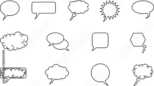 Set of hand drawn speech and thought bubble icons in various shapes