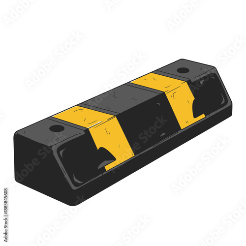 Parking Curb Rubber Wheel Stop Yellow and Black Vector Art for Garage Safety and Traffic Control