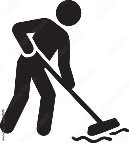 Man Sweeping Floor with Broom Silhouette