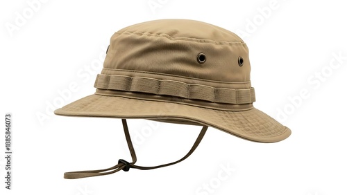 Khaki boonie hat isolated cut out on white background. With shadow. AI GENERATED.
