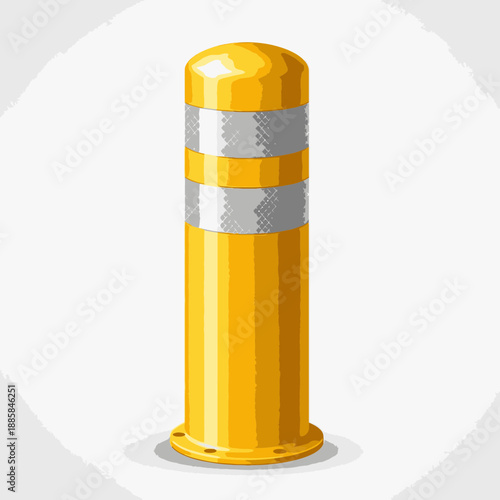 Yellow Steel Safety Bollard with Reflective Tape Vector for Traffic Control and Impact Protection
