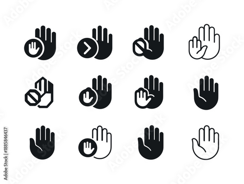 Intervention Icon Set. Intervention. Icon set. Set Logo of Intervention: crisis stop hand. harmonious logo variations of the same emblematic concept, each with