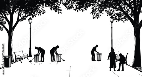 Community Volunteer Cleanup Park Environment Responsibility Care Cooperation Teamwork Service Support People Silhouette Urban Nature Public 