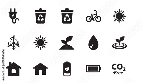 Eco-friendly icons for sustainable living and renewable energy concepts