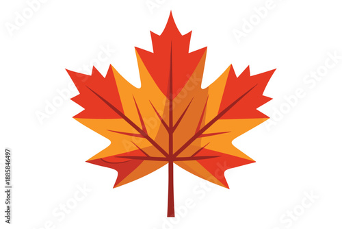 Cartoon maple leaf displays vibrant autumnal colors against a clean, white background