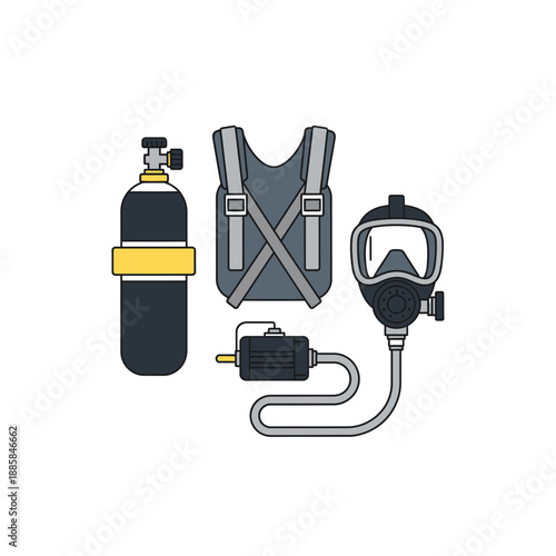 Self Contained Breathing Apparatus SCBA Vector Icon for Firefighter and Industrial Rescue Gear