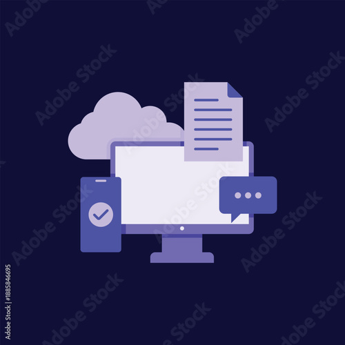 Cloud Document Management and Secure Data Synchronization Storage for Server Business Flat Vector Illustration.