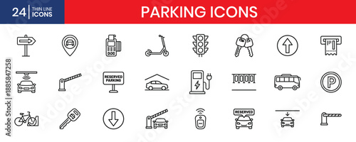 Parking And Transportation Line Icons Collection Auto Vehicles