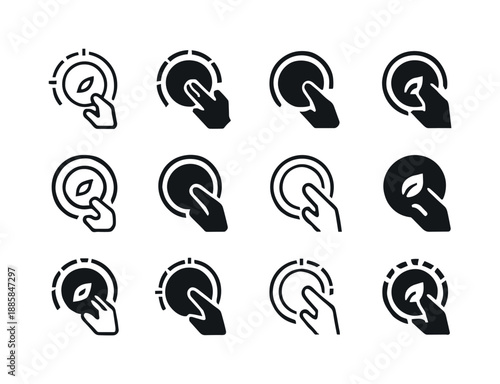 Thermostat Logo Variations. Adjusting the thermostat. Icon set. Set Logo of Thermostat adjustment: energy-saving mode. harmonious logo variations of the same