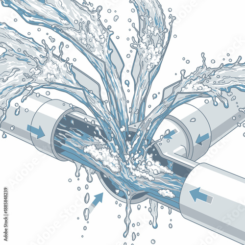 Water Splashing into Return Manifold NFT Vector Closeup for Hydroponic Physics Illustration