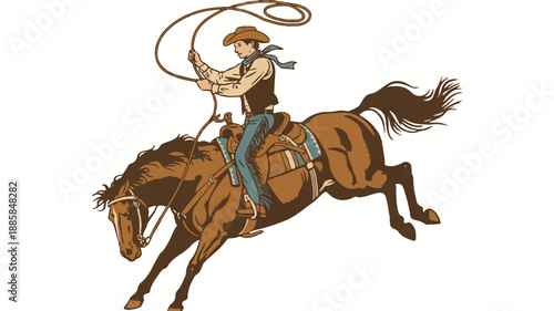 A stylized illustration of a rodeo scene in a woodcut print style (3)_traced