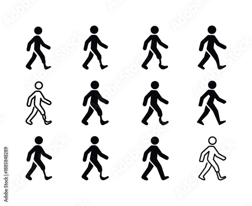 Prosthetics Icon Set. Daily life with prosthetics. Icon set. Set Logo of Daily life with prosthetics: walking gait pattern. harmonious logo variations of the