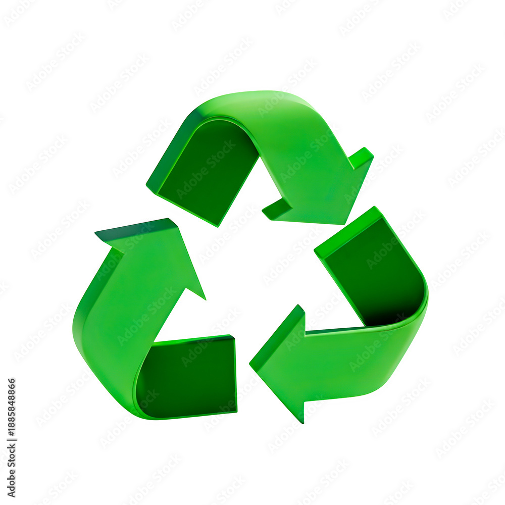 Obraz premium Green recycling symbol with 3D arrows isolated on transparent background