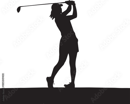 Silhouette of a woman playing golf with a golf club