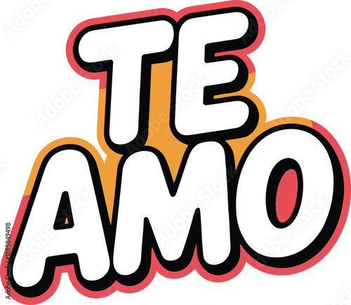 Vibrant retro style “Te Amo” typography for romantic designs and heartfelt expressions. isolated on transparent background