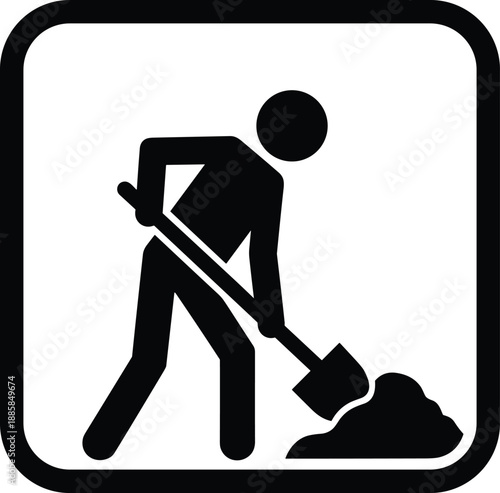 Worker Silhouette Labor Shovel Digging Construction Work Icon Symbol Black White Vector Illustration Graphic Design Safety Sign Pictogram Job Industry