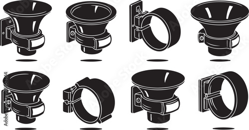 Black and white illustration of various clamp styles