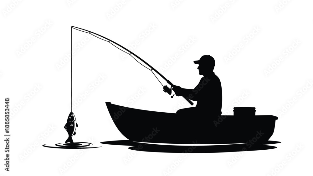 Αυτοκόλλητο a man fishing in a boat casting a line a peaceful moment silhouette