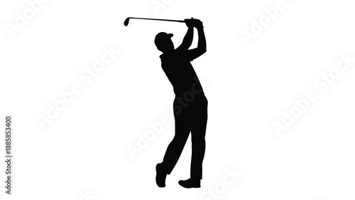 a golfer swinging a club in motion captured as a striking silhouette