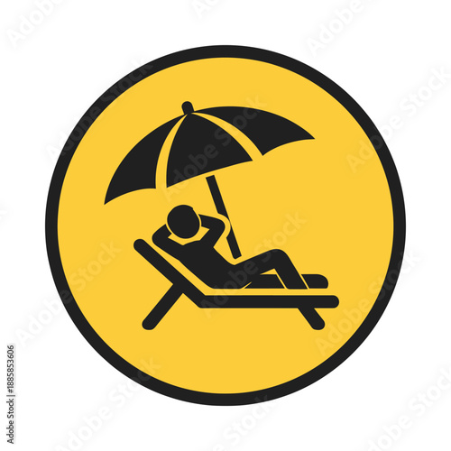 Iconic illustration of a person depicting relaxing on a lounge chair under a beach umbrella for summer vacation