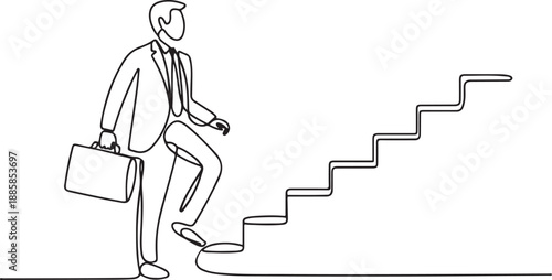 Continuous one line drawing of success business man walk on stair. Business concept growth and the progress to success.one line vector illustration with out background