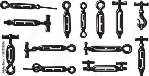 Collection of various nautical metal chain links and fittings