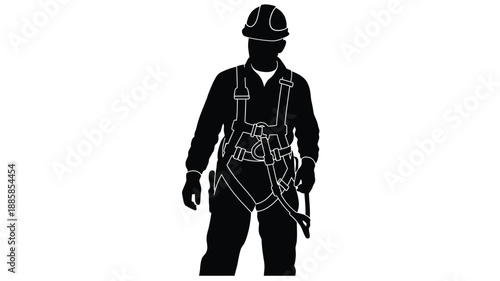 construction worker in safety gear standing pose black and white silhouette