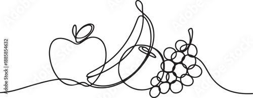 Fruits one continuous line drawing art illustration. Single line drawing of fruit.one line vector illustration with out background
