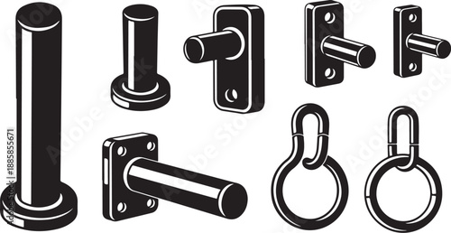 Various door handles and knobs in black and white