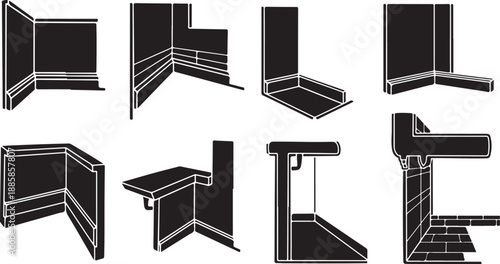 Various black staircases and railings in different designs shown