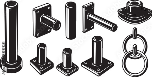 Various metal door handles and knobs in black and white
