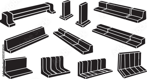 Collection of various black and white architectural ledge designs