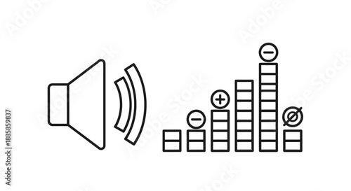 Sound wave and volume control graphic representation.