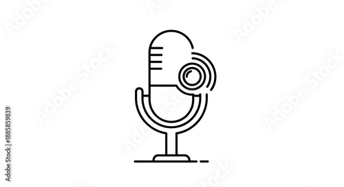 Simple Line Art Microphone Icon on White Background.