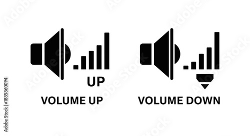 Volume Control Icons with Sound Waves and Arrows.