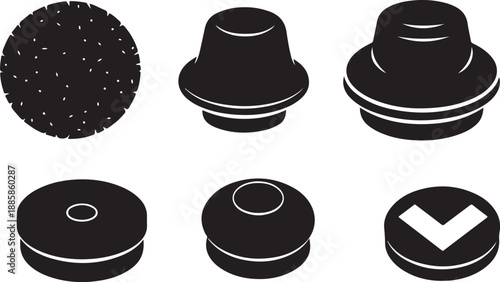 Black and white icons of various hat styles and shapes