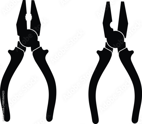 Silhouette of pliers tool, hand tool icon, mechanical grip instrument, black vector illustration, construction equipment, repair tool design, isolated