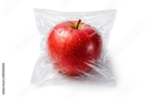Fresh Red Apple in Vacuum Plastic Packaging