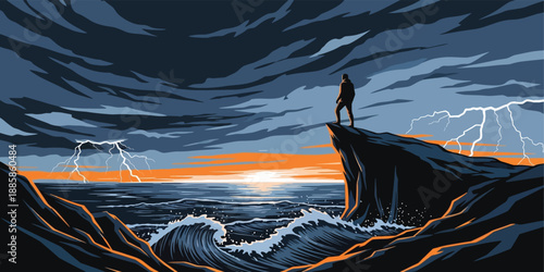 A silhouette of a sailing ship travels across the horizon of the vast ocean during a vibrant red sunset with clouds reflecting in the calm water along the summer coast