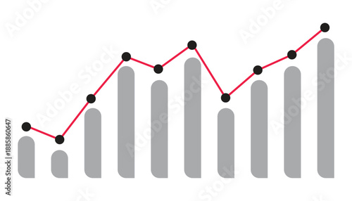 Professional Bar Chart with Red Line Graph Overlay Illustrating Financial Data Analytics Market Volatility Revenue Growth and Business Performance Tracking.