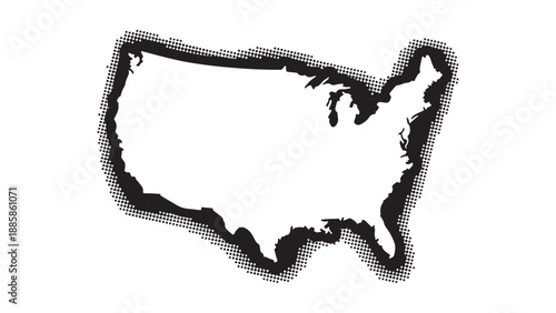 United States America map outline silhouette vector illustration with grunge brush border for geographic design, cartography, and educational presentations.