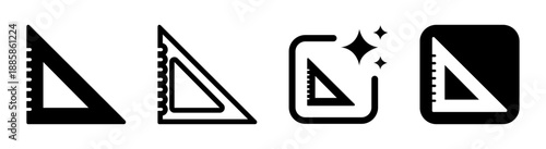 Set square icon for mathematics geometry and engineering study in black vector illustration with transparent background