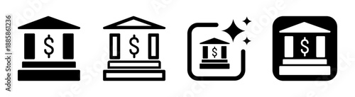 Dollar bank icon for finance and money in black with transparent background vector illustration