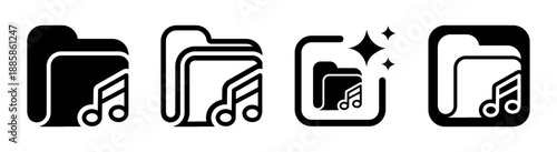 Black music folder icon for media files with transparent background vector illustration